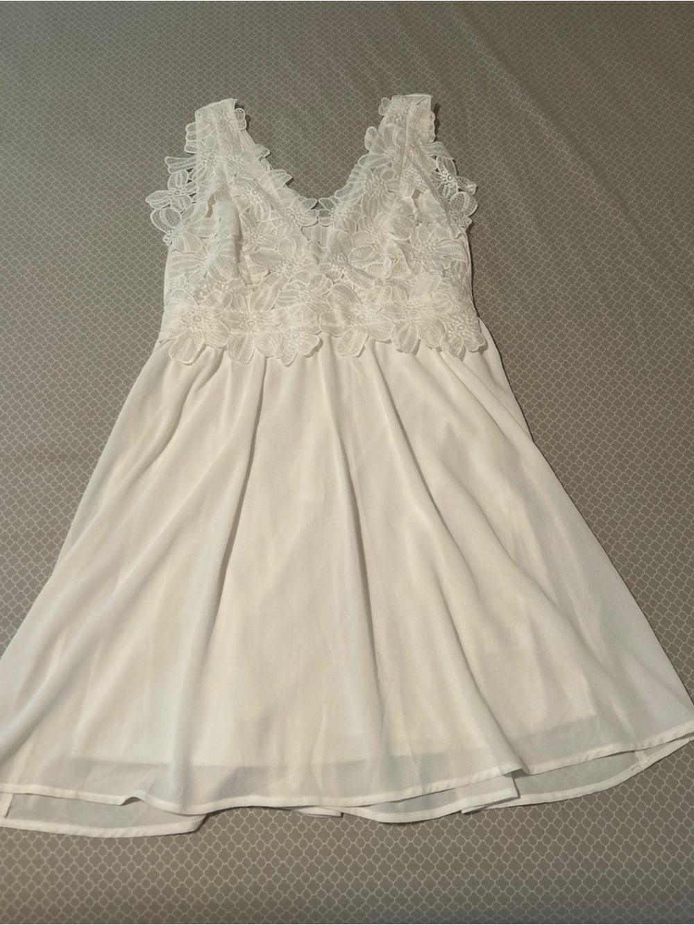 White Lace V-Neck Dress